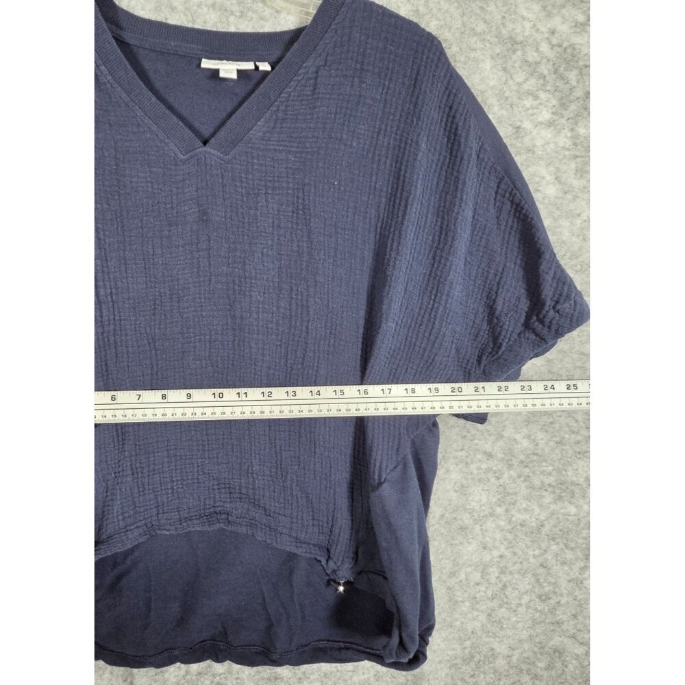Chico's Women's Knit Top Short Sleeve V Neck Pullover Navy Size L Casual - Picture 3 of 7